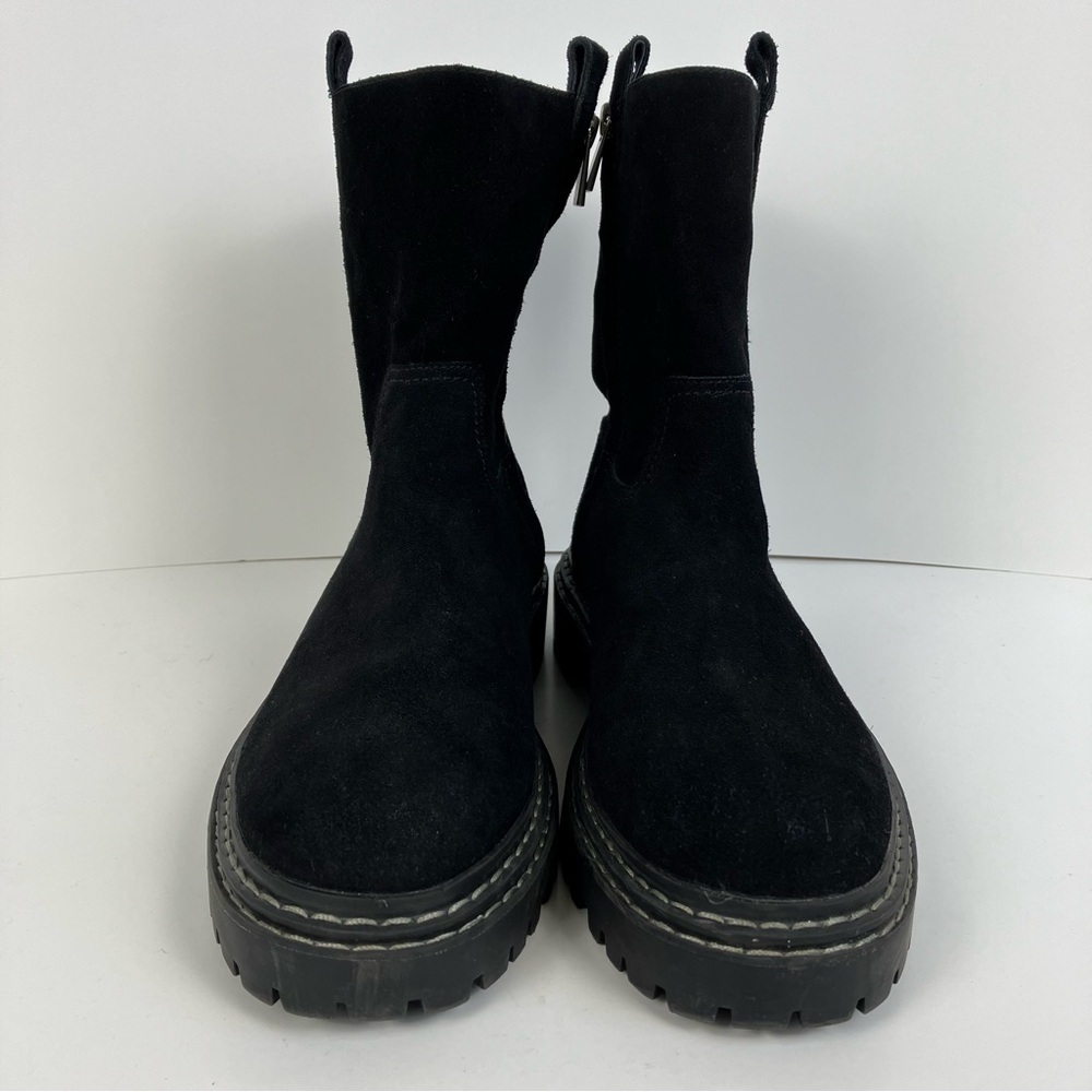 Splendid Alexxi Suede Moto Style Lug Sole Boots Black Zip Closure Sz 8.5 - Picture 2 of 16